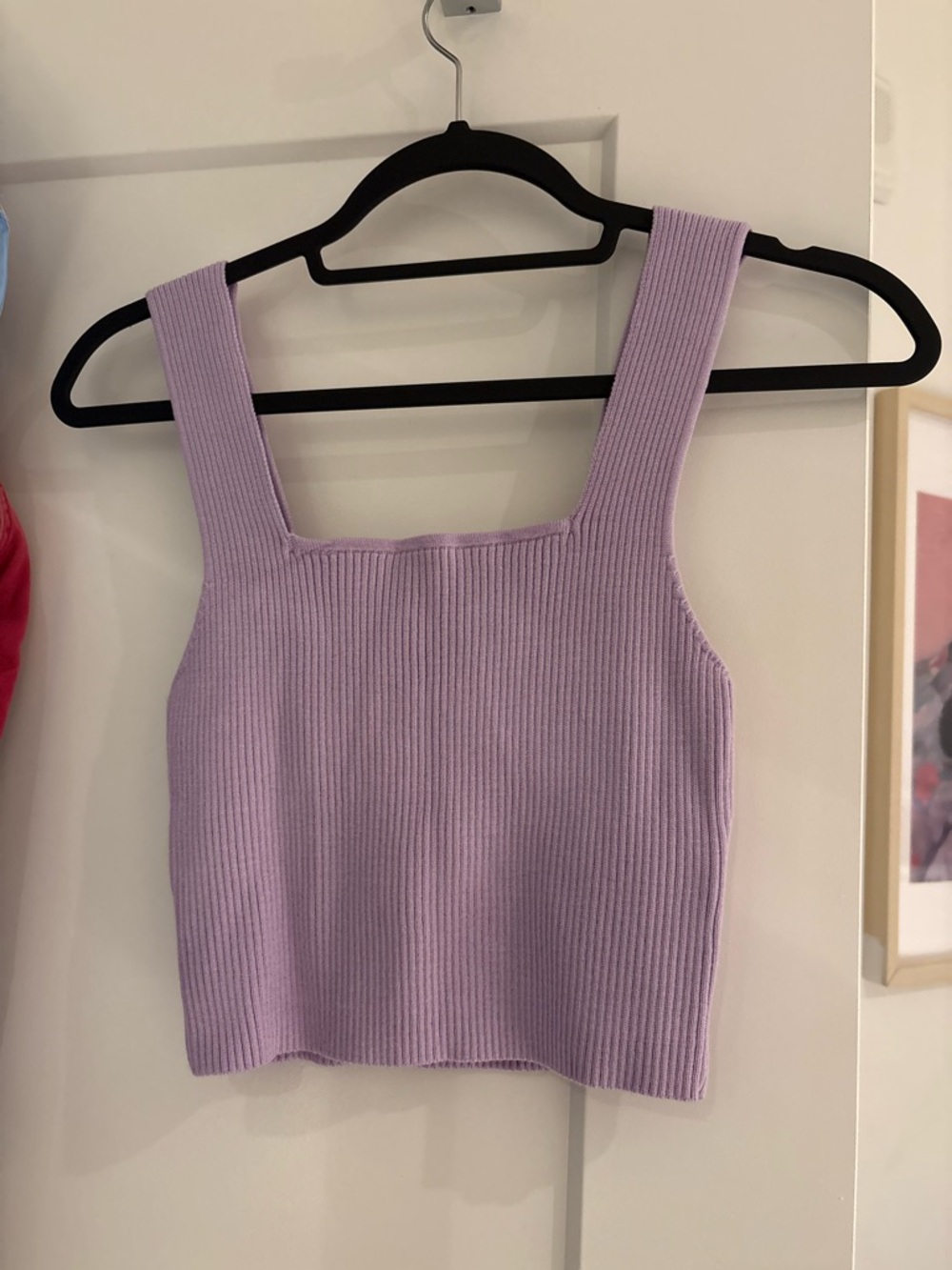 ribbed stretchy square-neck lavender crop tank top